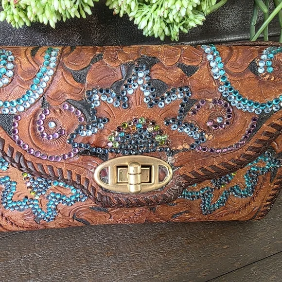 Rare Roth And Madge Handtooled Leather Swarovski Crystal Bag- Collectable OOAK - Picture 15 of 15
